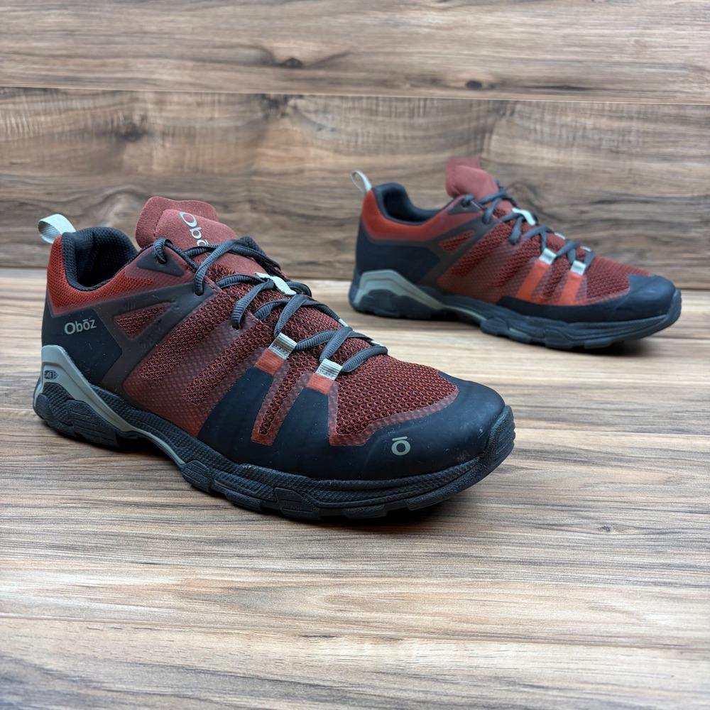 Oboz Arete Low Mens 10.5 Red Black Hiking Trail Outdoor Shoes